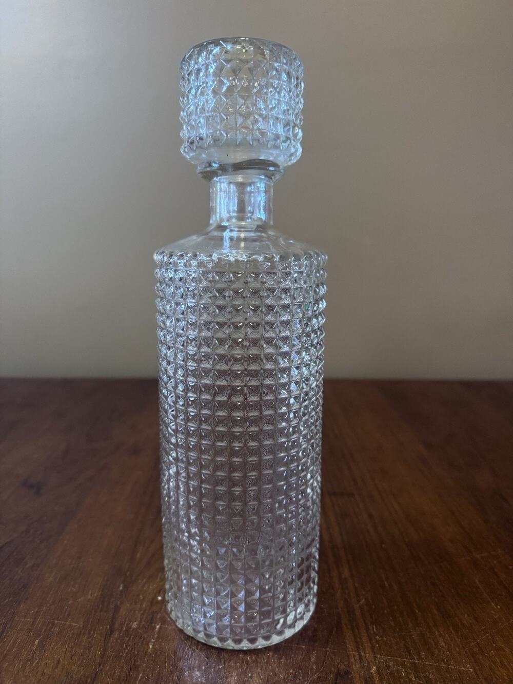 Vintage French Glass Decanter w/ Stopper Diamond Hobnail Pattern Made in France